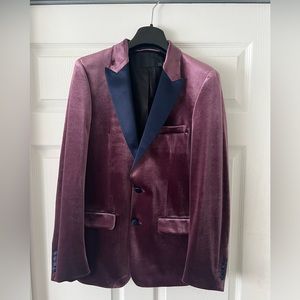 ASOS skinny tuxedo blazer in velvet in wine/ purple
